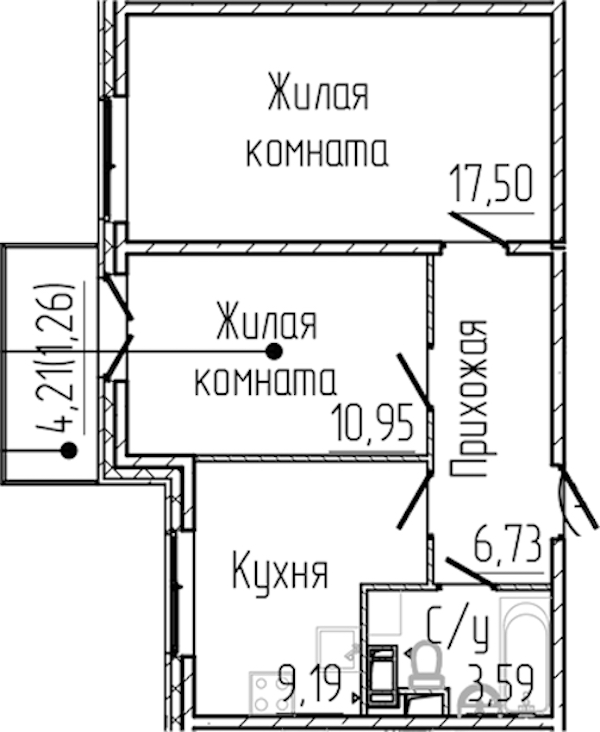 2-комнатная квартира 49.22 м², 3/8 эт., ЖК «SERTOLOVO PARK»